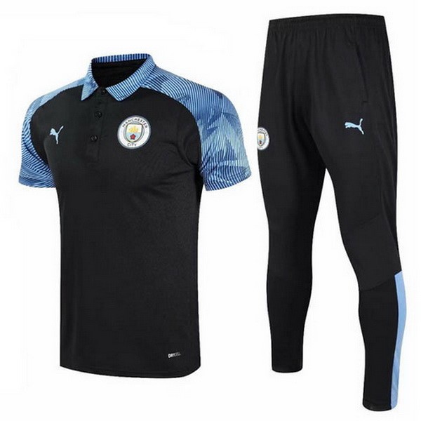 Polo Manchester City Conjunto Completo 2020 2021 Azul Negro